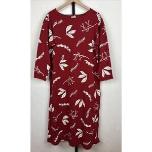 M. Mac Leaf Print Midi Dress Women's XL Red 100% Cotton Sustainable Artsy Boho